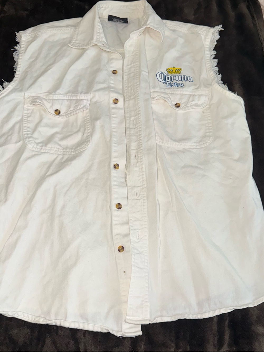 Corona Extra Biker White Sleeveless Button-Up Shirt Size M